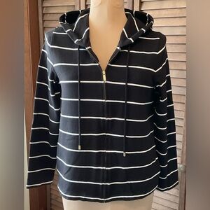 Liz Claiborne Women’s Black & White Striped Hoodie With Pockets